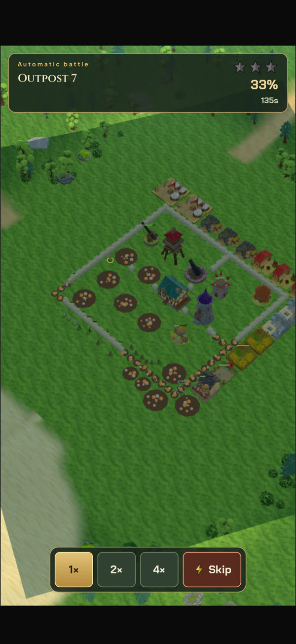 An enemy fortress seen from above during an automatic battle