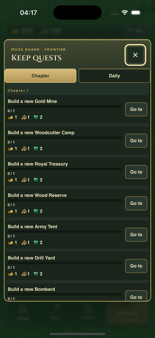 The Keep quests panel